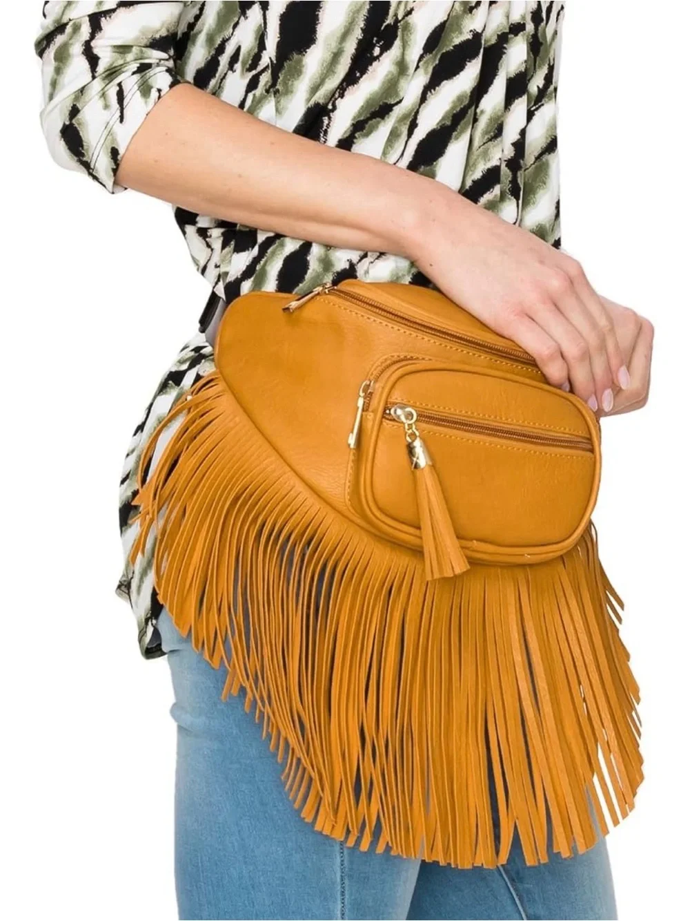 Olive Green Fringe Crossbody Belt Bag - Chic Hands-Free Carry NEW